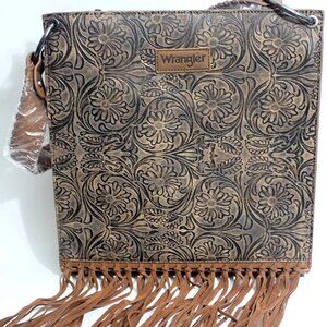 Wrangler Floral Embossed Fringe Hobo/Crossbody Purse
